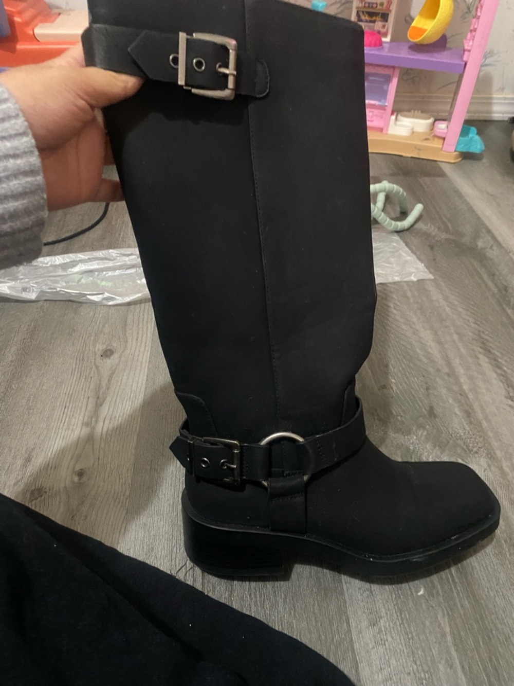 Lulu's Black Buckle Knee-High Riding Boots